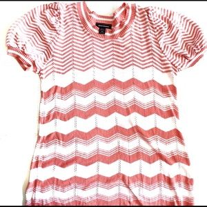 Open-Stitch white coral chevron knit top